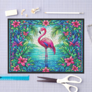 Papel De Seda Flamenco Rosa Tropical Vidrio Teñido Acuarela