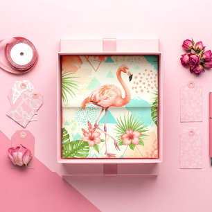 Papel De Seda Flamenco Tropical Acuarela y Patrón Geométrico