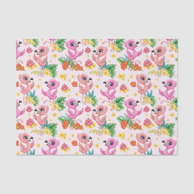 Papel De Seda Flamencos rosados bebé (Anverso)