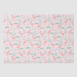 Papel De Seda Flamencos rosados Hojas de palma verdes Tropical 