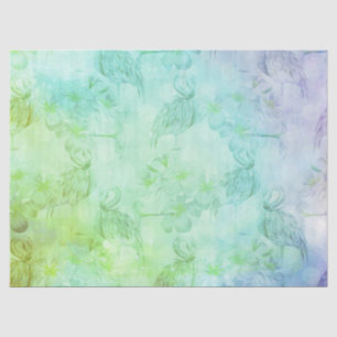 Papel De Seda Flamencos Verde Azul y Hibisco