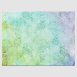 Papel De Seda Flamencos verdes azules e hibiscus