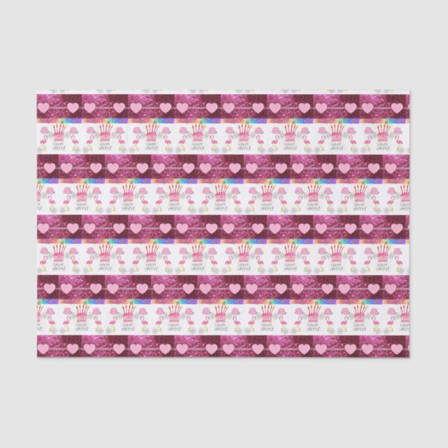 Papel De Seda Flamingo del periódico de cumpleaños feliz (Anverso)