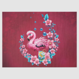 Papel De Seda Flamingo elegante con flores tropicales.