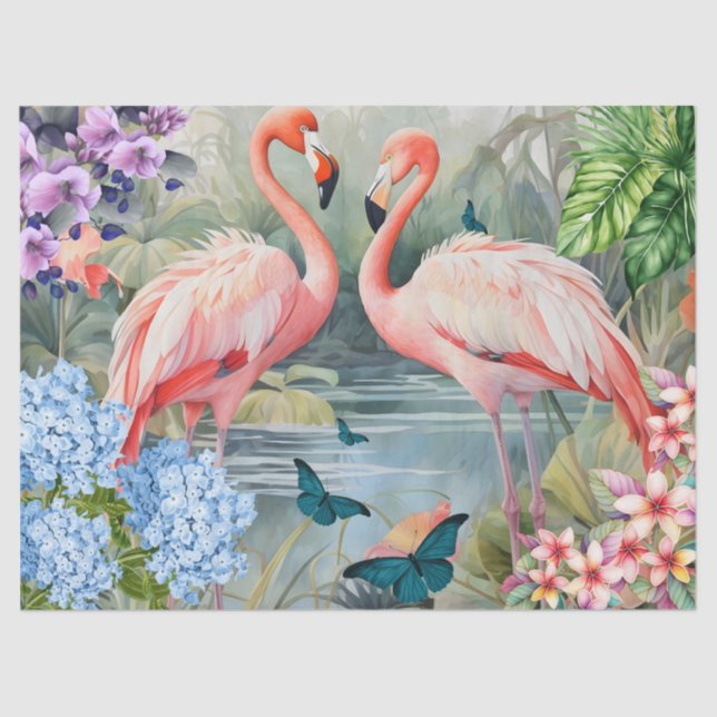 Papel De Seda Flamingo Fantasy Florals & Butterflies (Anverso)