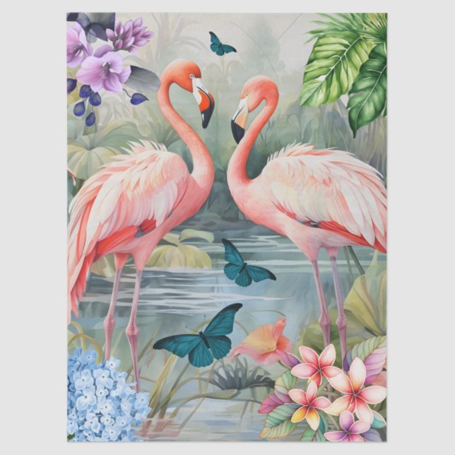 Papel De Seda Flamingo Fantasy Florals & Butterflies (Anverso)