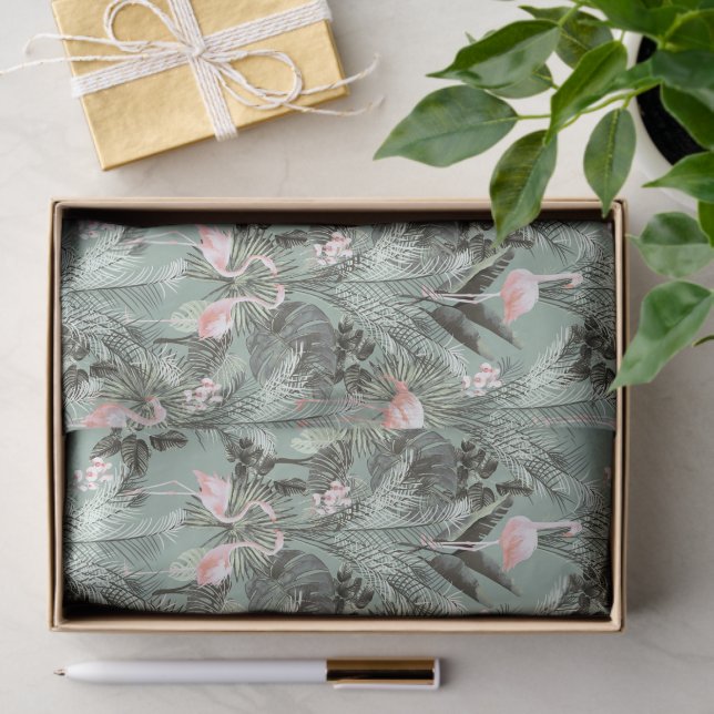 Papel De Seda Flamingo Orquídea Patrón Tropical ID868 (Regalo )