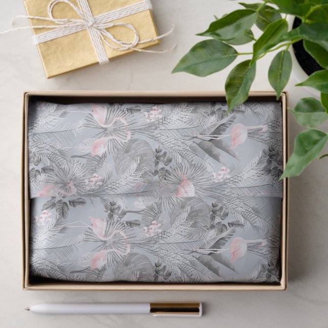 Papel De Seda Flamingo Orquídea Trópico Patrón Gris ID868 (Regalo )