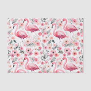 Papel De Seda Flamingo rosa brillante Verano Floral acuarela