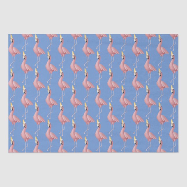 Papel De Seda Flamingo rosa en cumpleaños azul (Anverso)
