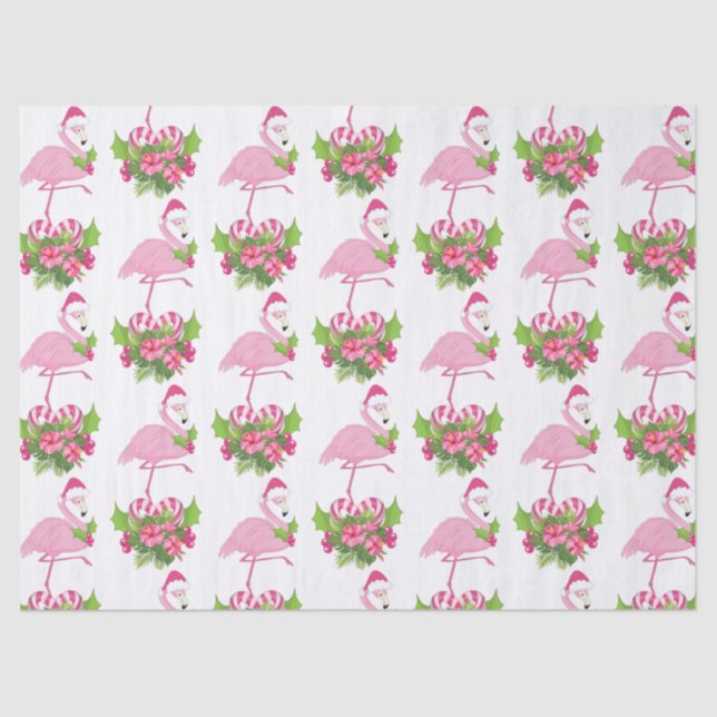 Papel De Seda Flamingo rosa en Santa Hat Navidades caprichosos (Anverso)