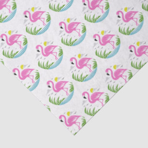 Papel De Seda Flamingo rosa tropical en agua, sol, nubes