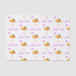 Papel De Seda Flamingo rosa y oro flores acuarelas