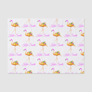 Papel De Seda Flamingo rosa y oro | flores acuarelas 