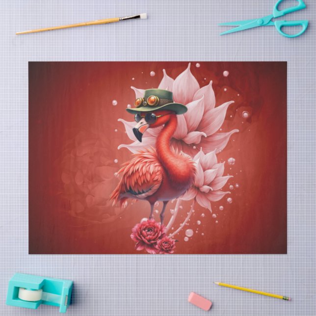 Papel De Seda Flamingo Steampunk - Arte digital fantástico (Artesanía)