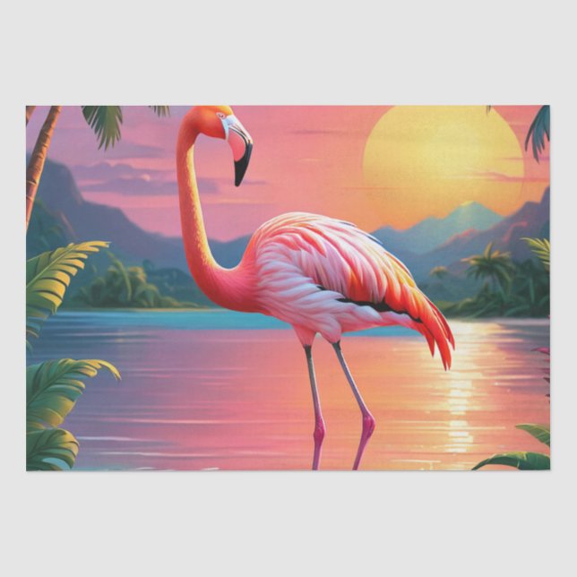 Papel De Seda Flamingo Sunset Tropical Beach (Anverso)