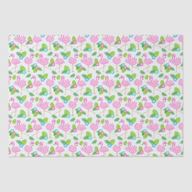 Papel De Seda Flamingo tropical de verano y patrón floral (Anverso)