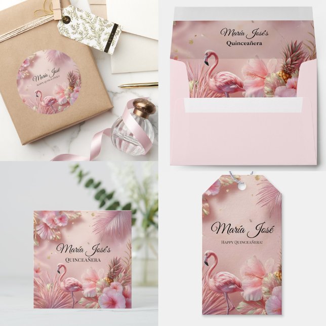 Papel De Seda Flamingo tropical Quinceañera, personalizado (Subido por el creador)