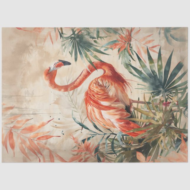 Papel De Seda Flamingo tropical vintage (Anverso)