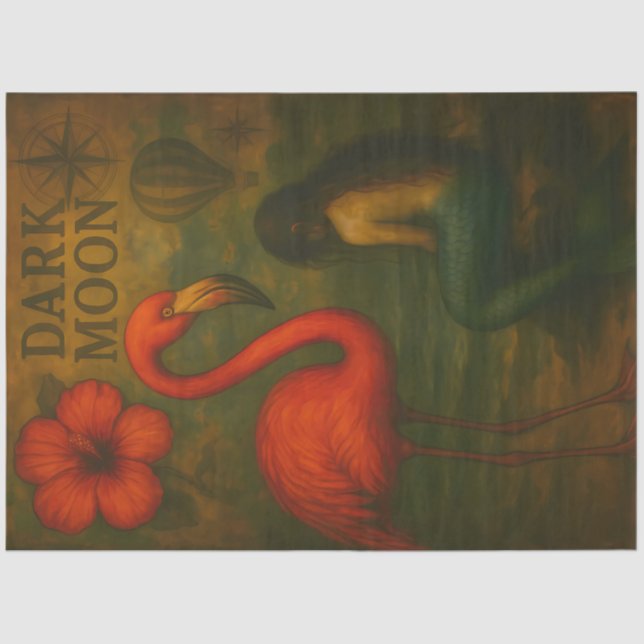 Papel De Seda Flamingo y Mermaid Dark Moon Decoupage (Anverso)