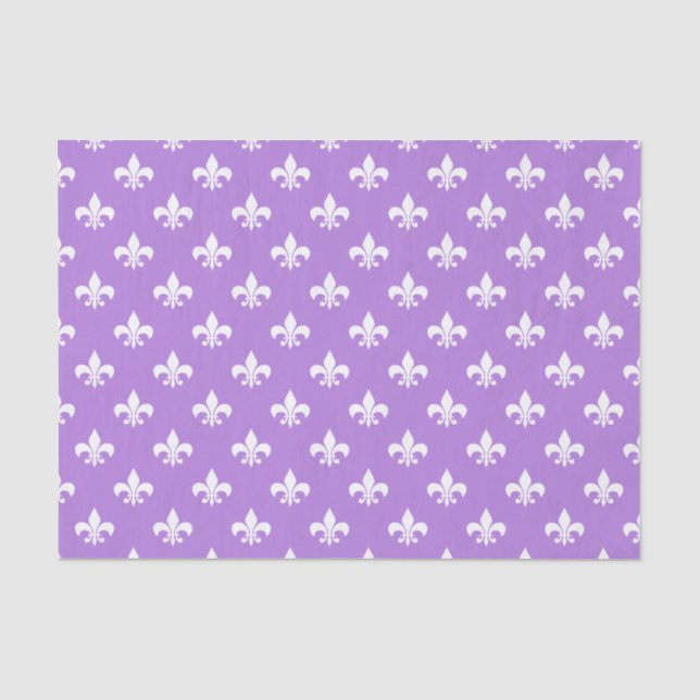 Papel De Seda Fleur-de-lis blanco sobre la morada de Lavender (Anverso)