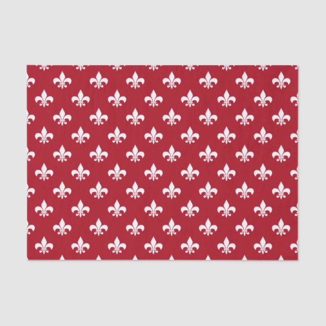 Papel De Seda Fleur-de-lis blanco sobre rojo oscuro (Anverso)
