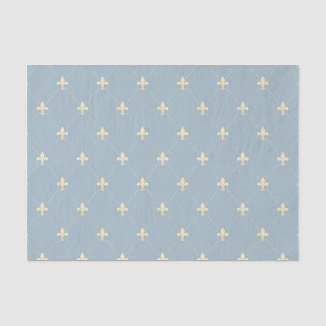 Papel De Seda Fleur-de-Lis de oro en azul Dusky (Anverso)