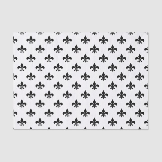 Papel De Seda Fleur-de-lis negra sobre blanco (Anverso)