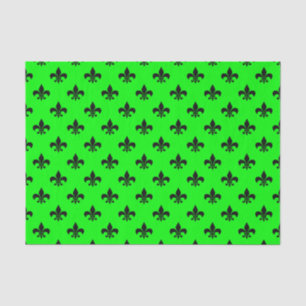 Papel De Seda Fleur-de-lis negra sobre verde lima