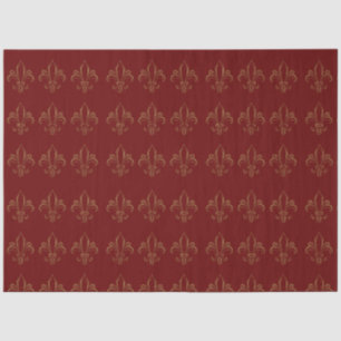Papel De Seda Fleur De Lis Sencillo Elegante Rojo y Oro
