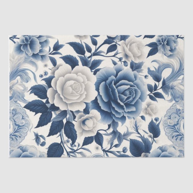 Papel De Seda Fleurs bleue et blanches (Anverso)