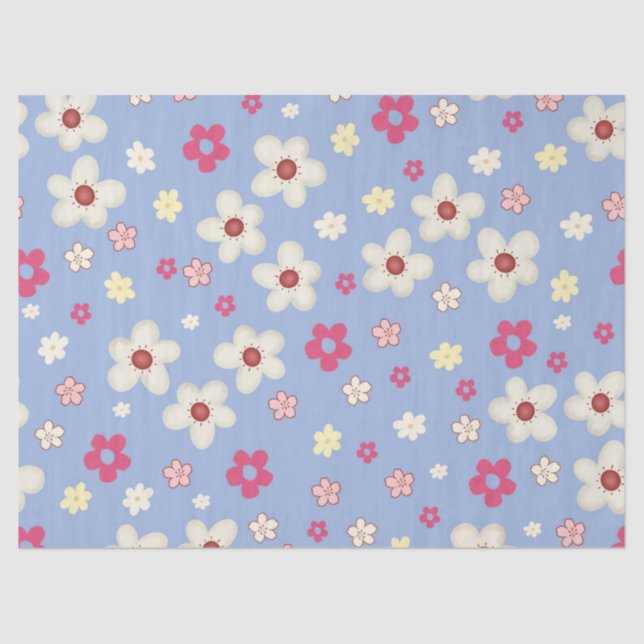 Papel De Seda fleurs printanières sur fond bleu (Anverso)