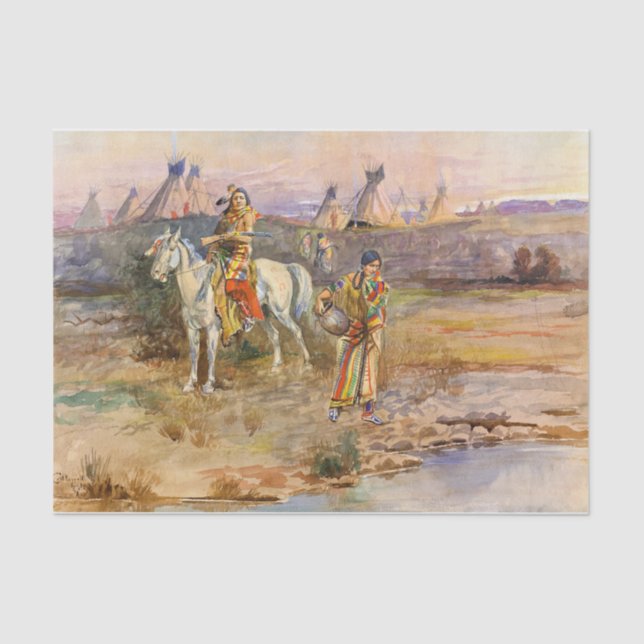 Papel De Seda Flirtación pigana por Charles Marion Russell (Anverso)