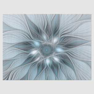 Papel De Seda Flor abstracta alegre azul gris fractal floral