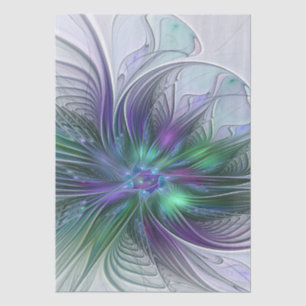 Papel De Seda Flor Abstracta Moderna Fractal Verde Púrpura