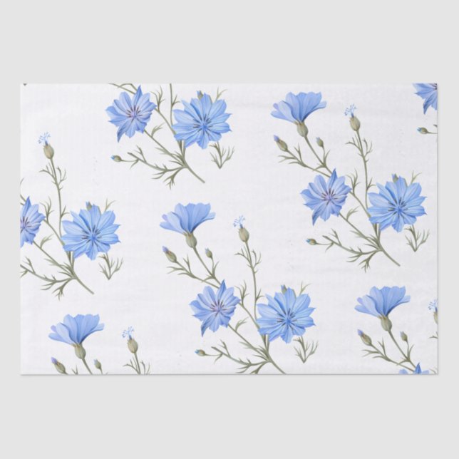 Papel De Seda Flor achicoria salvaje acuarela (Anverso)