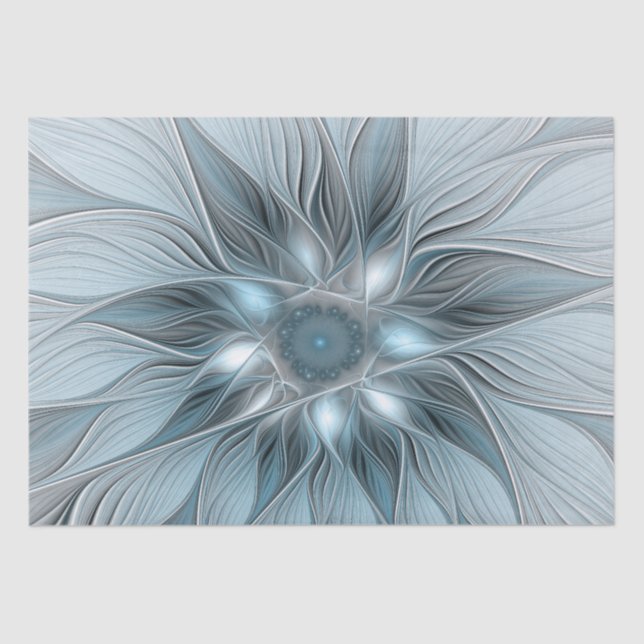 Papel De Seda Flor alegre Abstracto Floral Gris azul Fractal (Anverso)