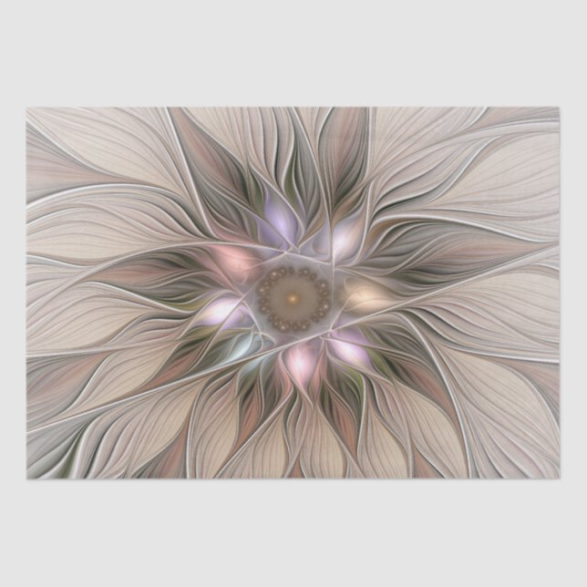 Papel De Seda Flor alegre Abstracto Fractal floral Beige Brown (Anverso)