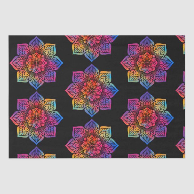 Papel De Seda Flor arco iris Mandala (Anverso)