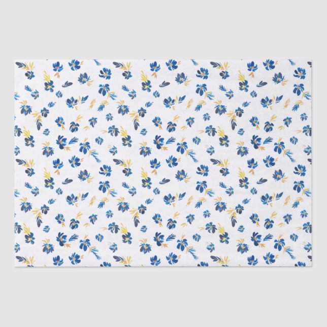 Papel De Seda Flor azul acuarela y dorada (Anverso)