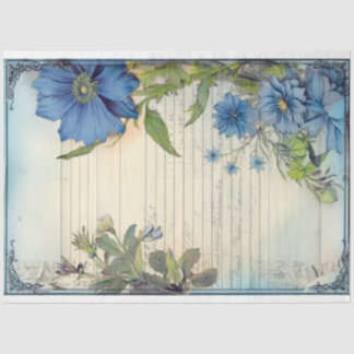 Papel De Seda Flor azul de margarita y ephemera de las escritura