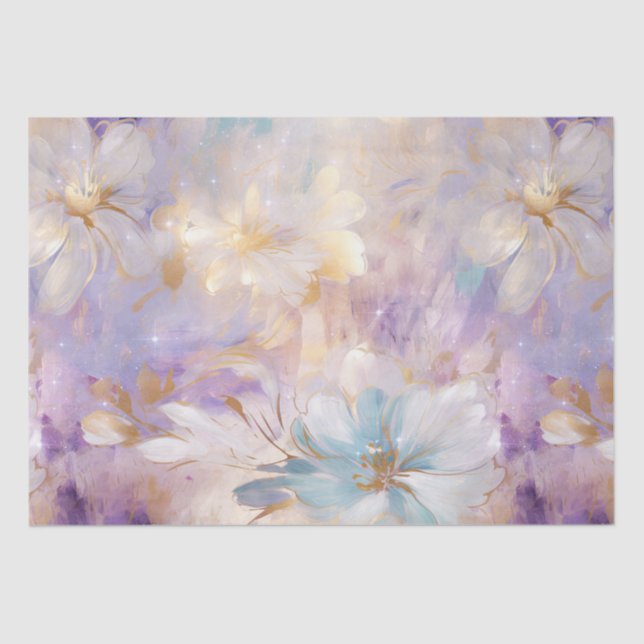 Papel De Seda Flor azul morado de oro blanco (Anverso)