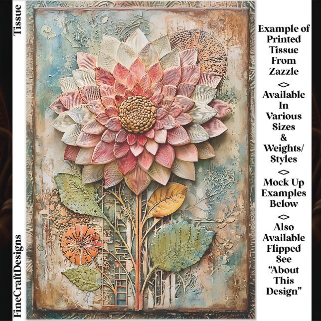 Papel De Seda Flor Boho con Textura Artesanal Decoupage DZ9L (Subido por el creador)