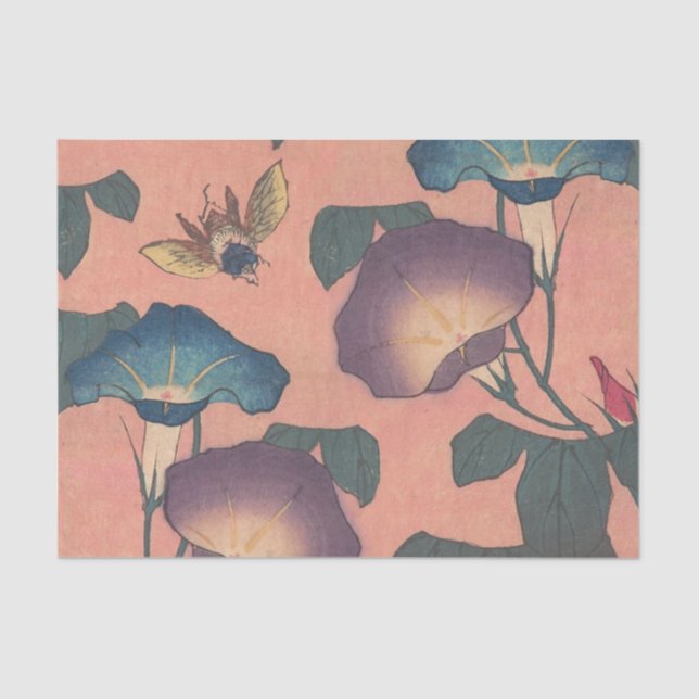 Papel De Seda Flor de abeja rosa Clásica Hokusai Art (Anverso)