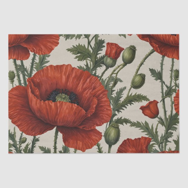 Papel De Seda Flor de amapola naranja roja (Anverso)