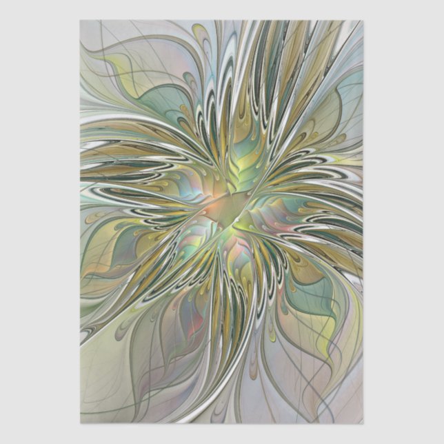 Papel De Seda Flor De Arte Fractal Moderno Con Oro (Anverso)
