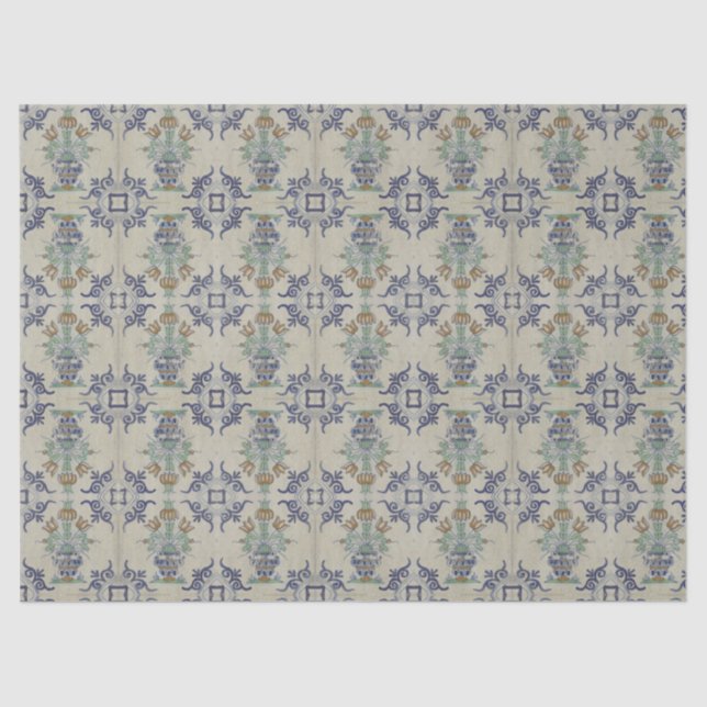 Papel De Seda Flor De Cerámica Delft Tile Antiguo (Anverso)