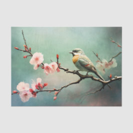 Papel De Seda Flor de Cerezo Gorrión Cielo Turquesa Pájaro Flora