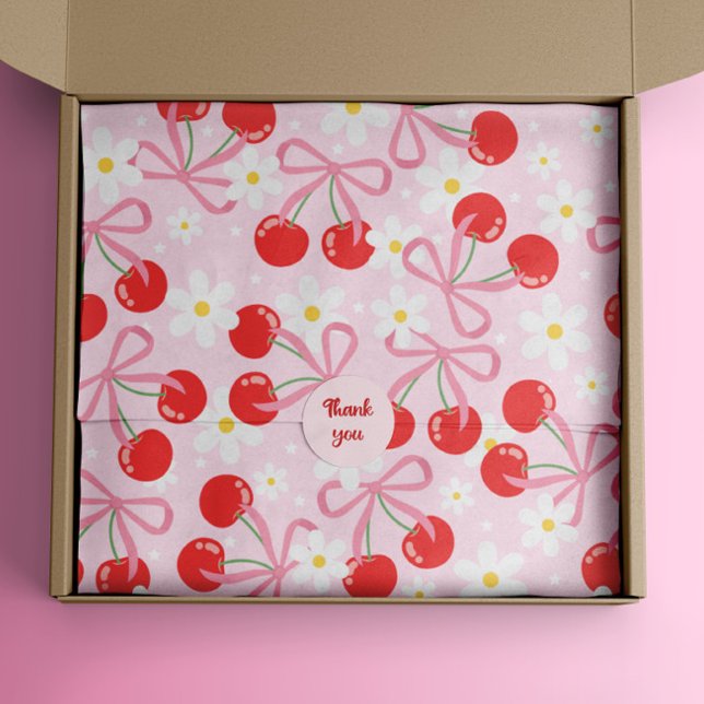 Papel De Seda Flor de cerezo rosa (cute pink cherry coquette floral tissue paper gift wrap)
