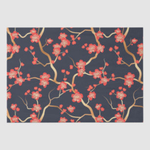 Papel De Seda Flor de ciruela carmesí oro bronce azul marino flo